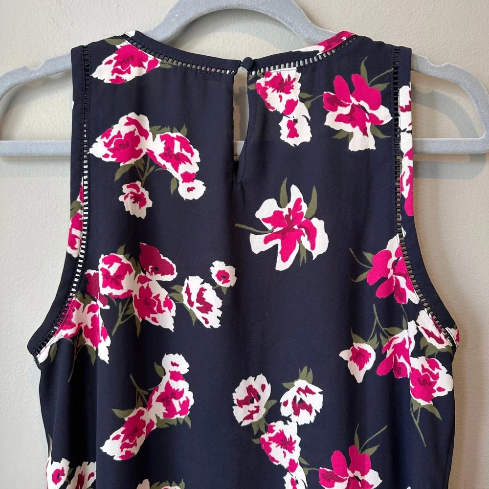 J. Crew Factory‎ Tank Top Women Size 4 Floral  Navy Pink Sleeveless Career
